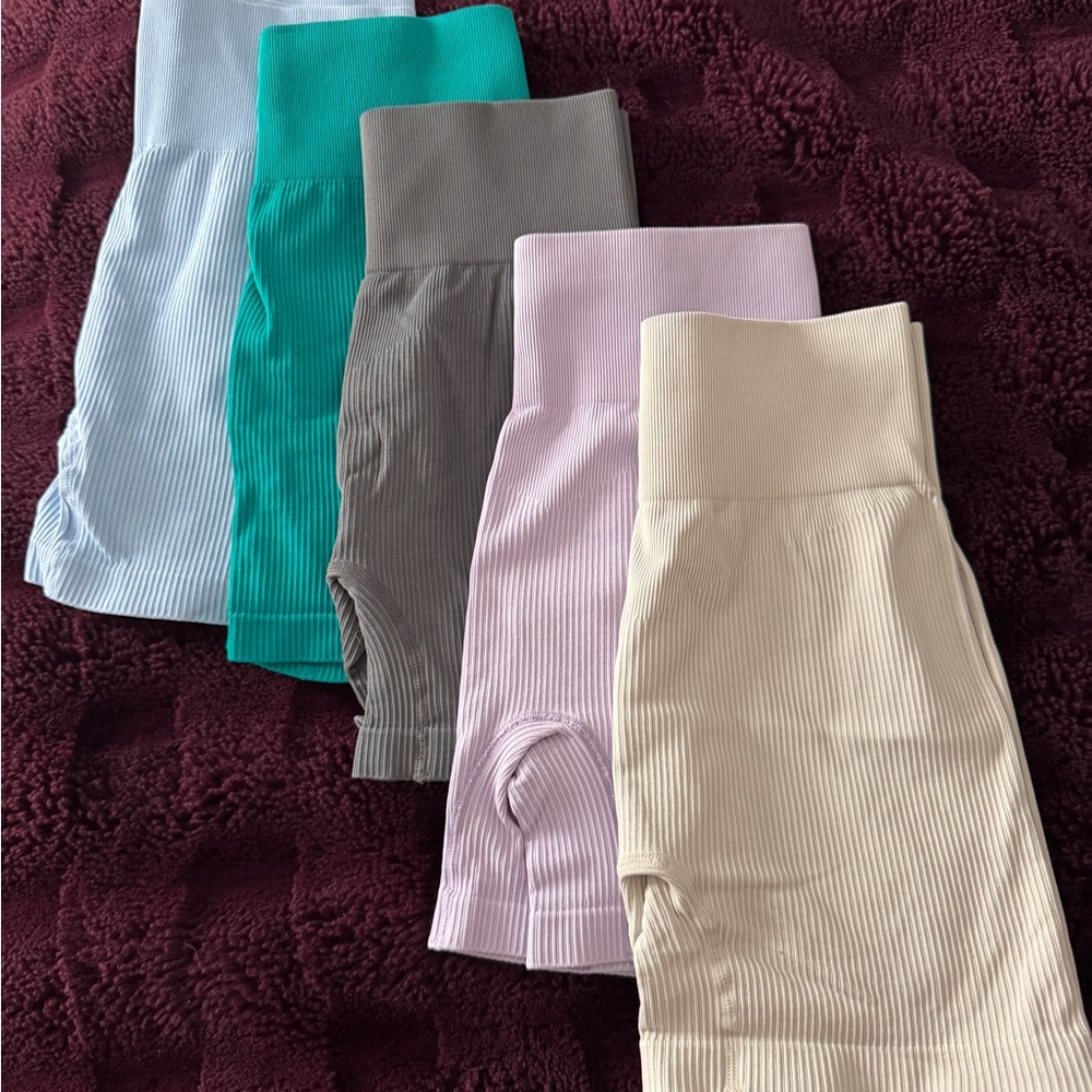 Set of 5 Ribbed High-Waisted Shorts